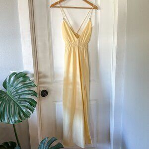 Amuse Society Pale Yellow Maxi Dress with Slit, Size S
